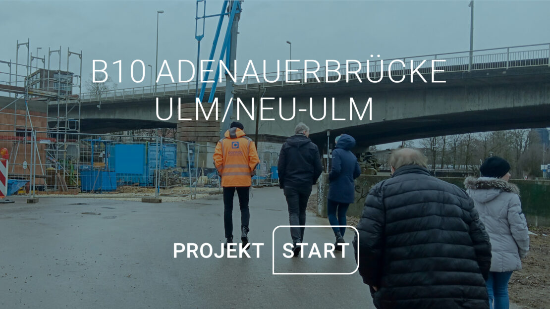 Ingenieure auf dem Weg zur Adenauerbrücke zum Projektbeginn